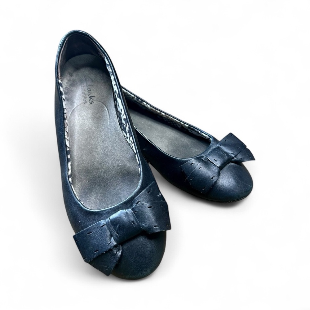 Clarks Poem Court Black Leather Bow Bendables Ballet Flats 7M